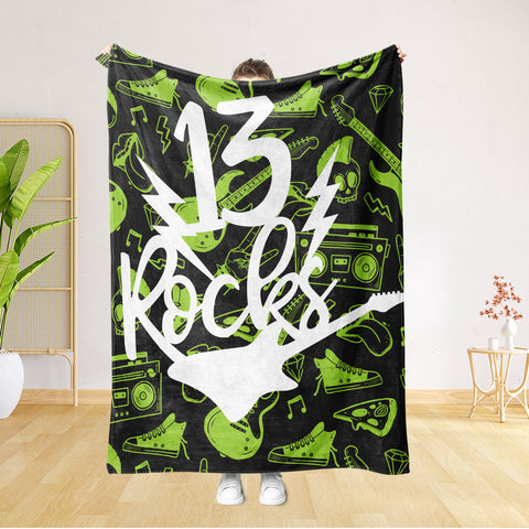 Image of Personalized Birthday Blanket, Custom 13th Rock Birthday Boy Girl Blanket, Rock Blanket, Music Lover Blanket, Birthday Gift