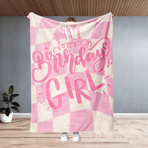 Personalized Birthday Baby Blanket, 11th Birthday Girl Blanket, Pink Birthday Blanket, Blanket for Girl for Daughter, Birthday Gift