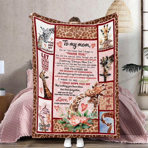 Image of Personalized Mom Blanket, Giraffe Mom & Daughter Blanket, Message Blanket, Mother Blanket, Gift for Mom, Mother's Day Gift