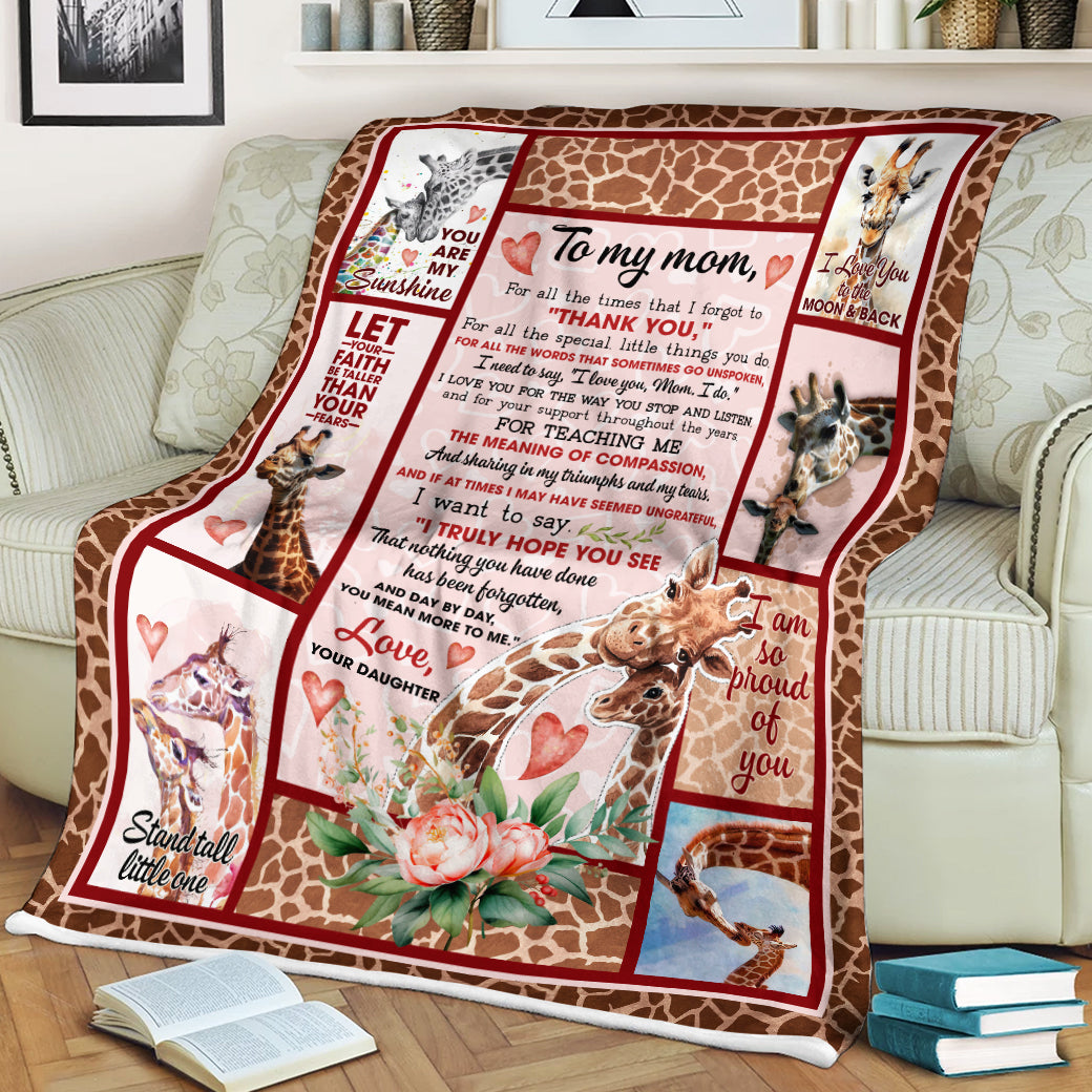 Personalized Mom Blanket, Giraffe Mom & Daughter Blanket, Message Blanket, Mother Blanket, Gift for Mom, Mother's Day Gift