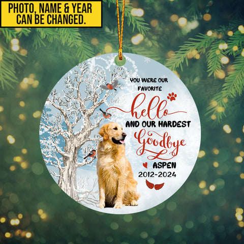 Image of Personalized Pet Memorial Photo Ornament, Favorite Hello Hardest Goodbye Dog Cat Ornament, Pet Sympathy Gifts, Dog Loss Gifts