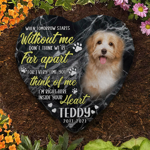 Image of Personalized Pet Memorial Stone With Photo, "When Tomorrow Starts Without Me" Dog Cat Grave Stone, Pet Loss Gifts