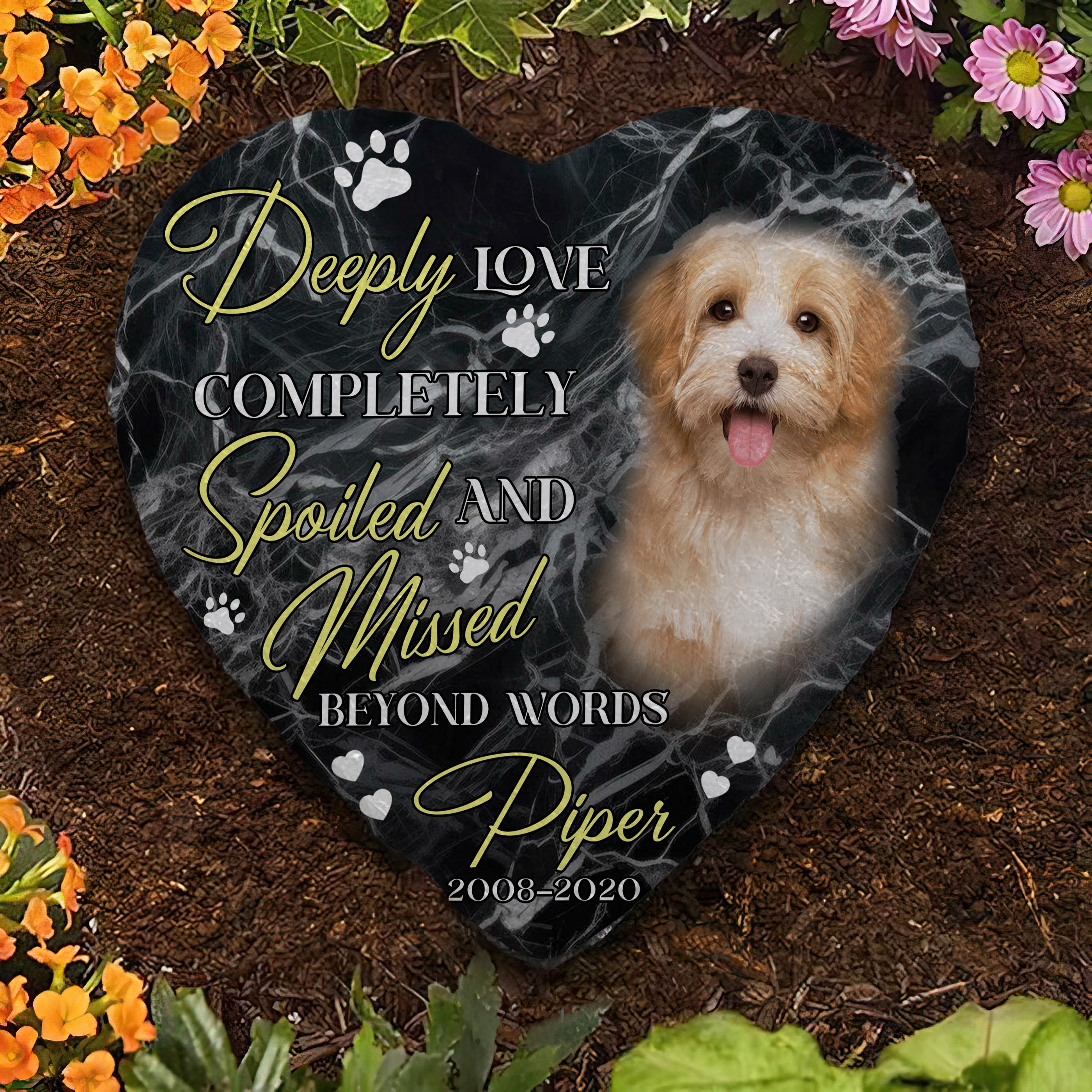 Personalized Pet Memorial Stone With Photo, Deeply Love Completely Spoiled And Missed Beyond Words Dog Cat Stone