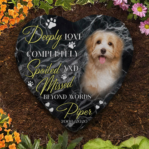 Image of Personalized Pet Memorial Stone With Photo, Deeply Love Completely Spoiled And Missed Beyond Words Dog Cat Stone
