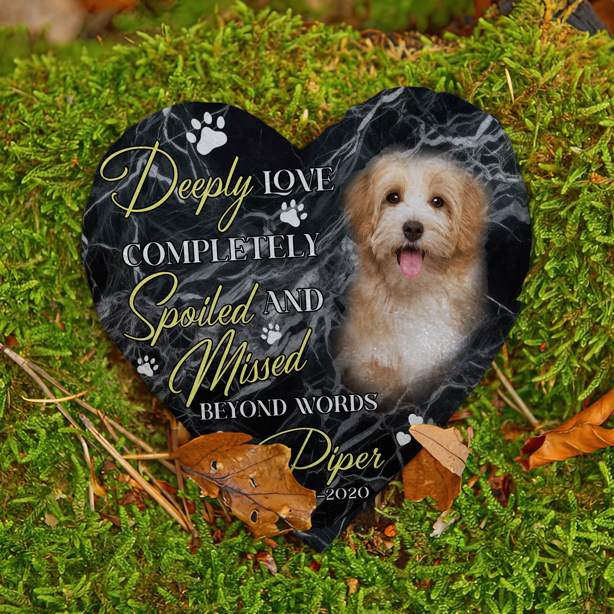Personalized Pet Memorial Stone With Photo, Deeply Love Completely Spoiled And Missed Beyond Words Dog Cat Stone