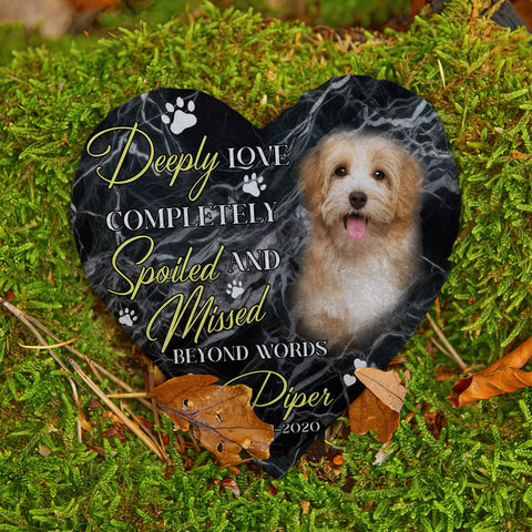 Image of Personalized Pet Memorial Stone With Photo, Deeply Love Completely Spoiled And Missed Beyond Words Dog Cat Stone