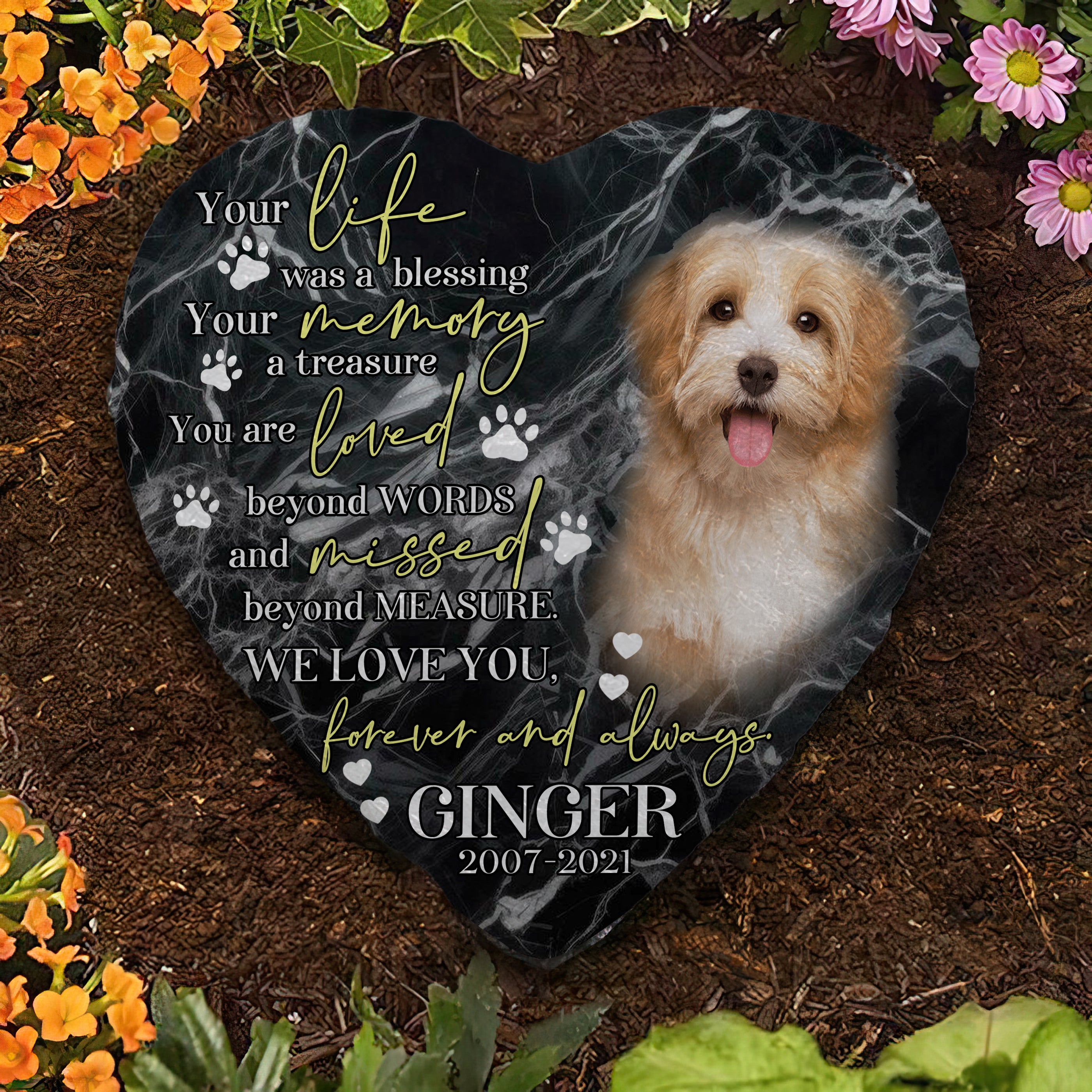 Personalized Pet Memorial Stone With Photo, Your Life Was A Blessing Dog Cat Stone, Pet Sympathy Gifts
