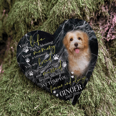 Image of Personalized Pet Memorial Stone With Photo, Your Life Was A Blessing Dog Cat Stone, Pet Sympathy Gifts
