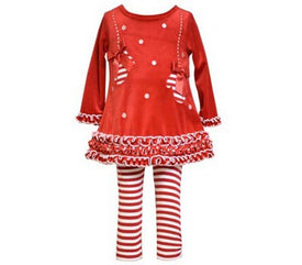 Bonnie Jean Girls Christmas Mitten Appliqued Velour Legging Set