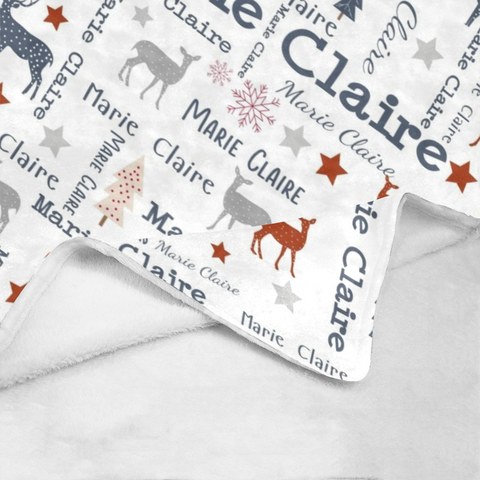 Image of Personalized Christmas Reindeer Blanket, Custom Baby Reindeer Blanket, Christmas Pattern Blanket, Christmas Baby Blanket, Christmas Gift