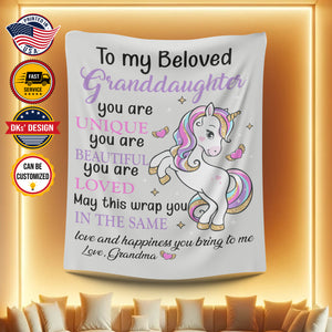 USA Printed Custom Blanket, Unicorn To My Granddaughter Blanket, Personalize Blanket, Message Blanket, Unicorn Granddaughter Blanket, Unicorn Blanket For Girls, Girl Blanket, Baby Shower Gift Throw Blanket, Sherpa Blanket, Fleece Blanket