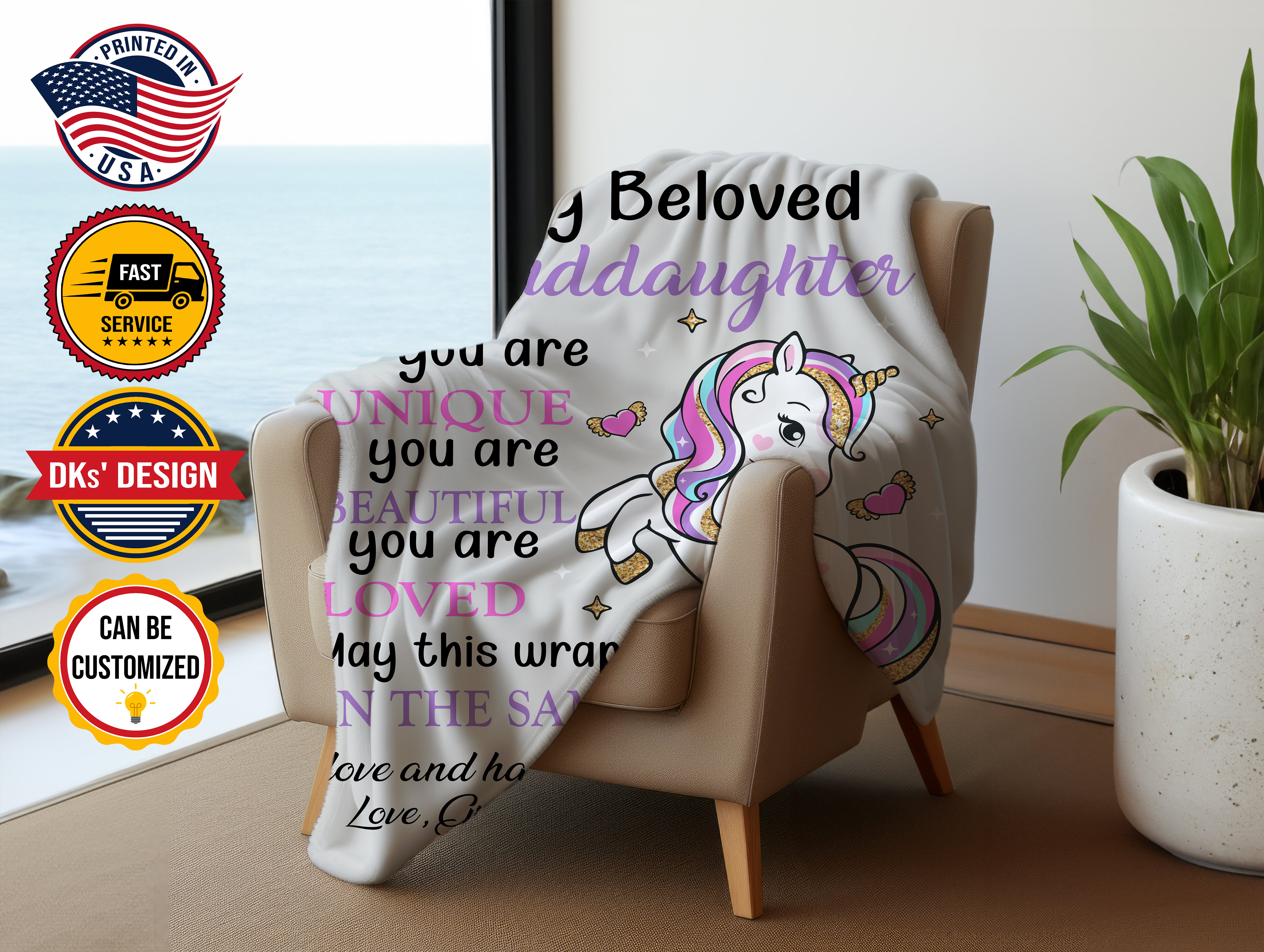 Personalized Unicorn Granddaughter Blanket, Custom Name Blanket, To My Granddaughter Blanket, Message Blanket, Granddaughter Gift