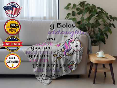 Image of USA Printed Custom Blanket, Unicorn To My Granddaughter Blanket, Personalize Blanket, Message Blanket, Unicorn Granddaughter Blanket, Unicorn Blanket For Girls, Girl Blanket, Baby Shower Gift Throw Blanket, Sherpa Blanket, Fleece Blanket
