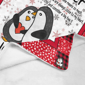 Personalized Penguin Sister Blanket, Custom Name Blanket, To My Sister Blanket, Sister Penguin Snowfake Blanket, Message Blanket, Christmas Gift