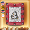 Personalized Penguin Sister Blanket, Custom Name Blanket, To My Sister Blanket, Sister Penguin Snowfake Blanket, Message Blanket, Christmas Gift