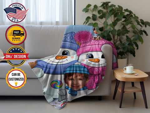 Image of Personalized Christmas Blanket, Custom Snowman Baby Christmas Blanket, Snowman Family Christmas Blanket, Christmas Gift