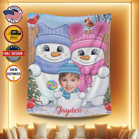 Image of Personalized Christmas Blanket, Custom Snowman Baby Christmas Blanket, Snowman Family Christmas Blanket, Christmas Gift