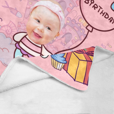 Image of Personalized Birthday Blanket, Custom Baby Name Blanket, Happy Mermaid Birthday Blanket, Mermaid Baby Blanket, Baby blanket, Birthday gift