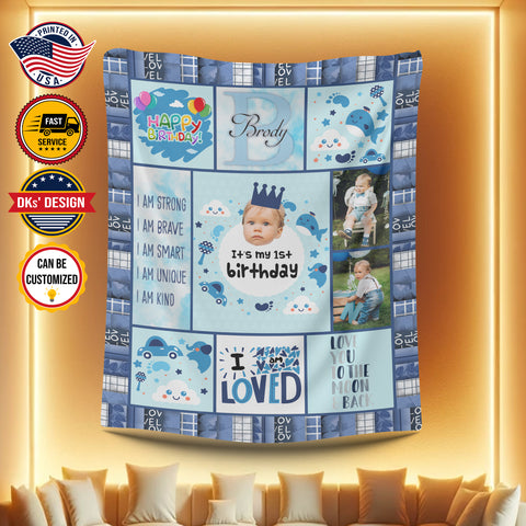 Image of Personalized Birthday Blanket, Custom Baby Boy Blanket, 1st Birthday Boy Blanket, Baby Birthday Blanket, Baby Boy Blanket, Birthday Gift
