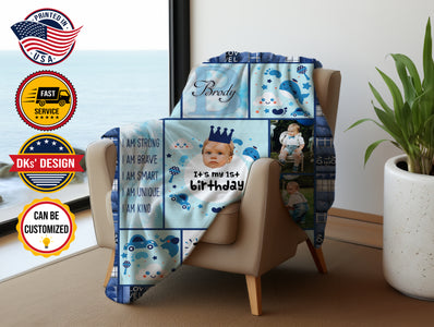 Personalized Birthday Blanket, Custom Baby Boy Blanket, 1st Birthday Boy Blanket, Baby Birthday Blanket, Baby Boy Blanket, Birthday Gift