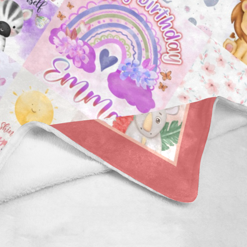 Personalized Birthday Baby Blanket, Custom Rainbow Girl Blanket, Safari Animals Baby Blanket, Baby Birthday Blanket, Birthday Gift