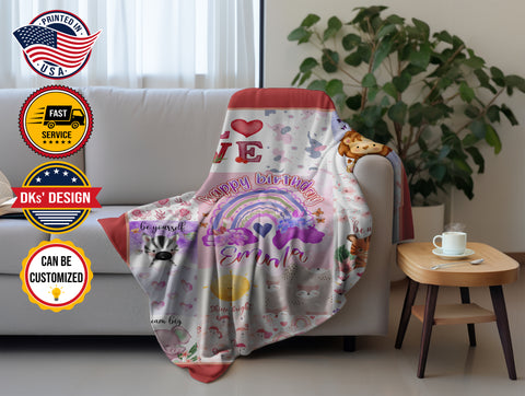 Image of Personalized Birthday Baby Blanket, Custom Rainbow Girl Blanket, Safari Animals Baby Blanket, Baby Birthday Blanket, Birthday Gift
