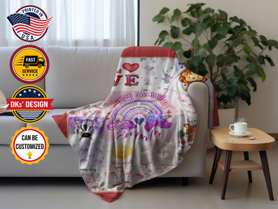 Personalized Birthday Baby Blanket, Custom Rainbow Girl Blanket, Safari Animals Baby Blanket, Baby Birthday Blanket, Birthday Gift