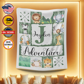 Personalized Baby Blanket, Custom Animal Baby Boy Blanket, Woodland Baby Blanket, Forest Animals Boy Blanket, Jungle Baby Blanket