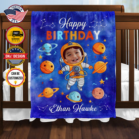 Personalized Birthday Astronaut Blanket, Custom Baby Boy Blanket, Space Baby Blanket, Toddler Baby Boy Outer Space Astronaut Blanket, Birthday Gift