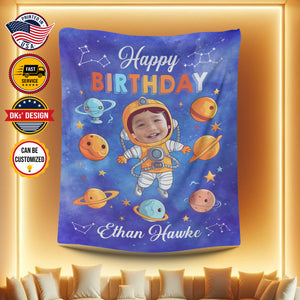 USA Printed Custom Blanket, Birthday Astronaut Boy Blanket, Space Baby Blanket, Personalized Blanket, Birthday Astronaut Blanket, Custom Name Photo Blanket, Baby Shower Gift, Boy Outer Space Astronaut Sherpa Blanket, Fleece Blanket