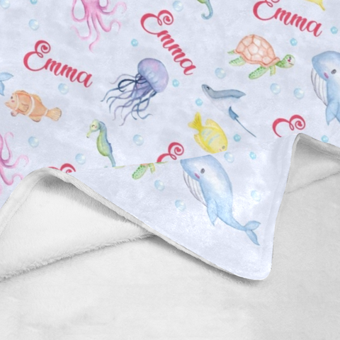 Image of Personalized Baby Blanket, Custom Sea Animals Baby Blanket, Under The Sea Blanket, Ocean Baby Blanket, The Sea Nursery Blanket