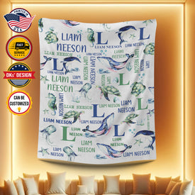 Personalized Baby Blanket, Custom Sea Animals Baby Blanket, Under The Sea Blanket, Ocean Baby Boy Blanket, Baby Shower Gift