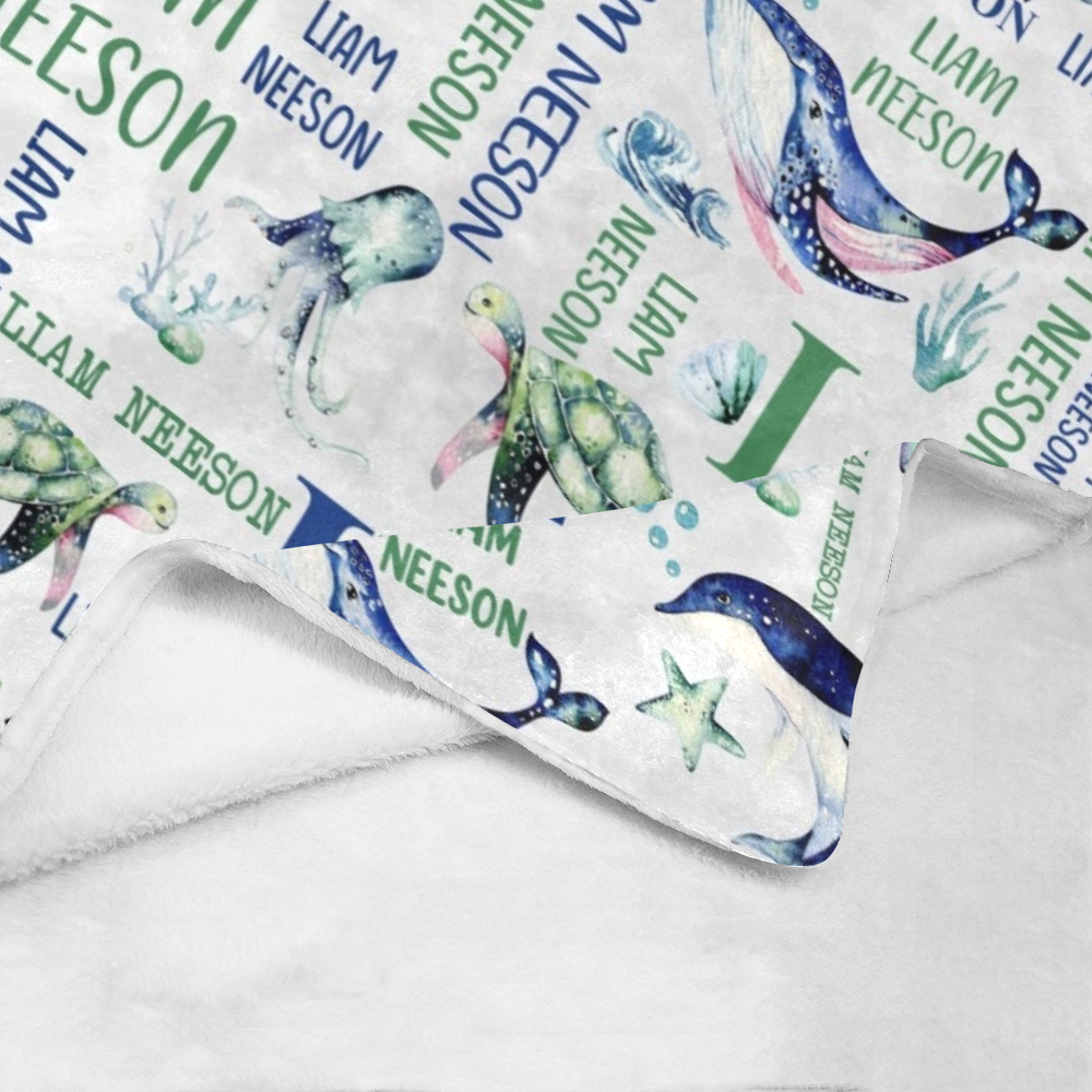 Personalized Baby Blanket, Custom Sea Animals Baby Blanket, Under The Sea Blanket, Ocean Baby Boy Blanket, Baby Shower Gift
