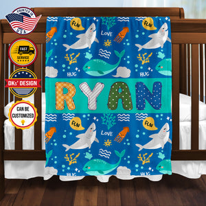 USA Printed Custom Blanket, Colorful Doodle Sea Animals Blanket, Personalized Blanket, Ocean Animals Blanket, Ocean Boy Blanket, Boy Blanket, The Sea Nursery Blanket, Sea Animals Sherpa Blanket, Fleece Blanket
