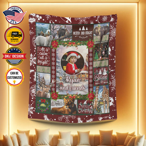 Image of Personalized Christmas Blanket, Custom Baby And Friends Blanket, Christmas Animals Blanket, Christmas Friends Blanket, Christmas Gift