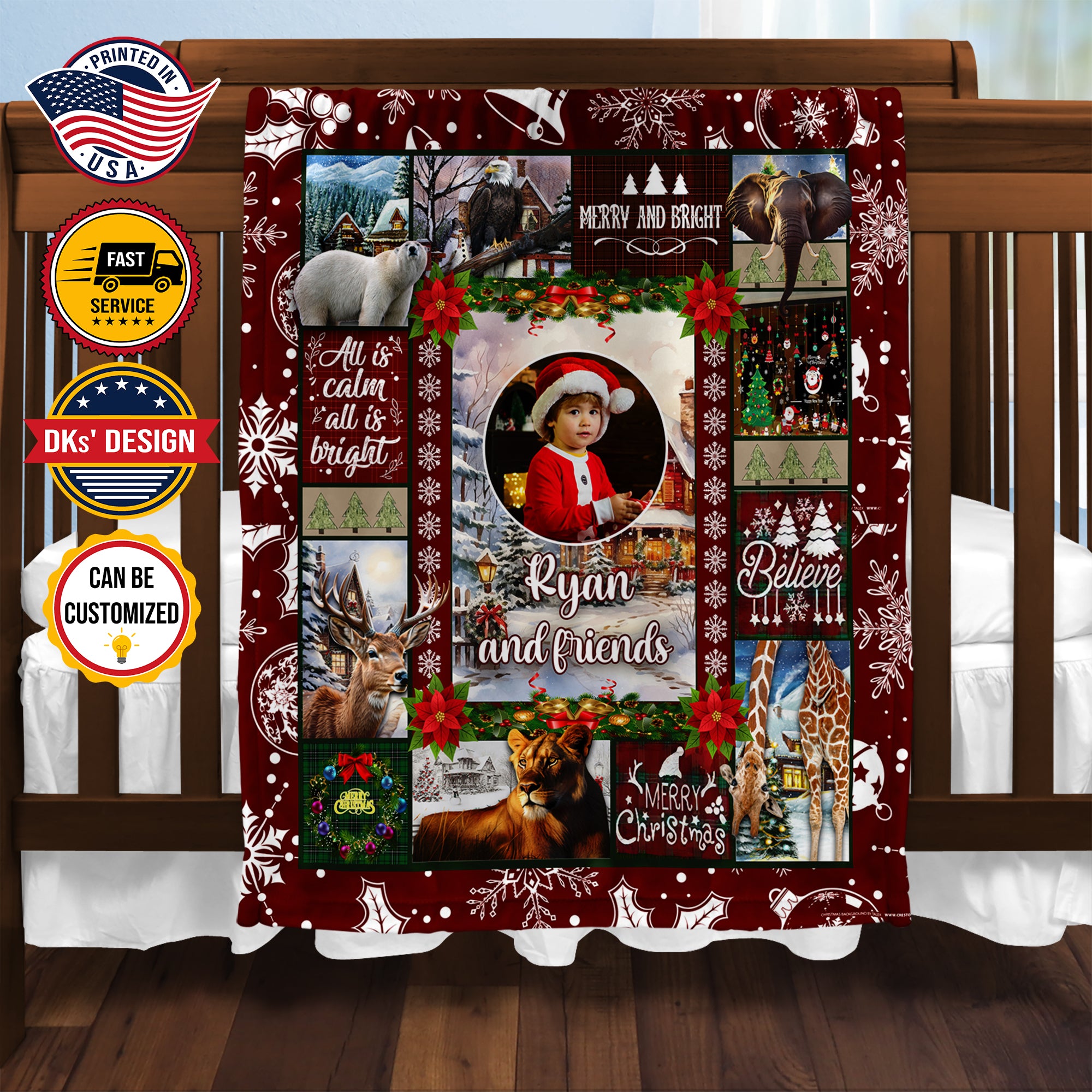 Personalized Christmas Blanket, Custom Baby And Friends Blanket, Christmas Animals Blanket, Christmas Friends Blanket, Christmas Gift