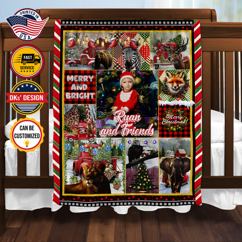 Image of Personalized Christmas Blanket, Custom Baby Christmas Red Car And Wildlife Blanket, Christmas Camper Truck Blanket, Christmas Gift