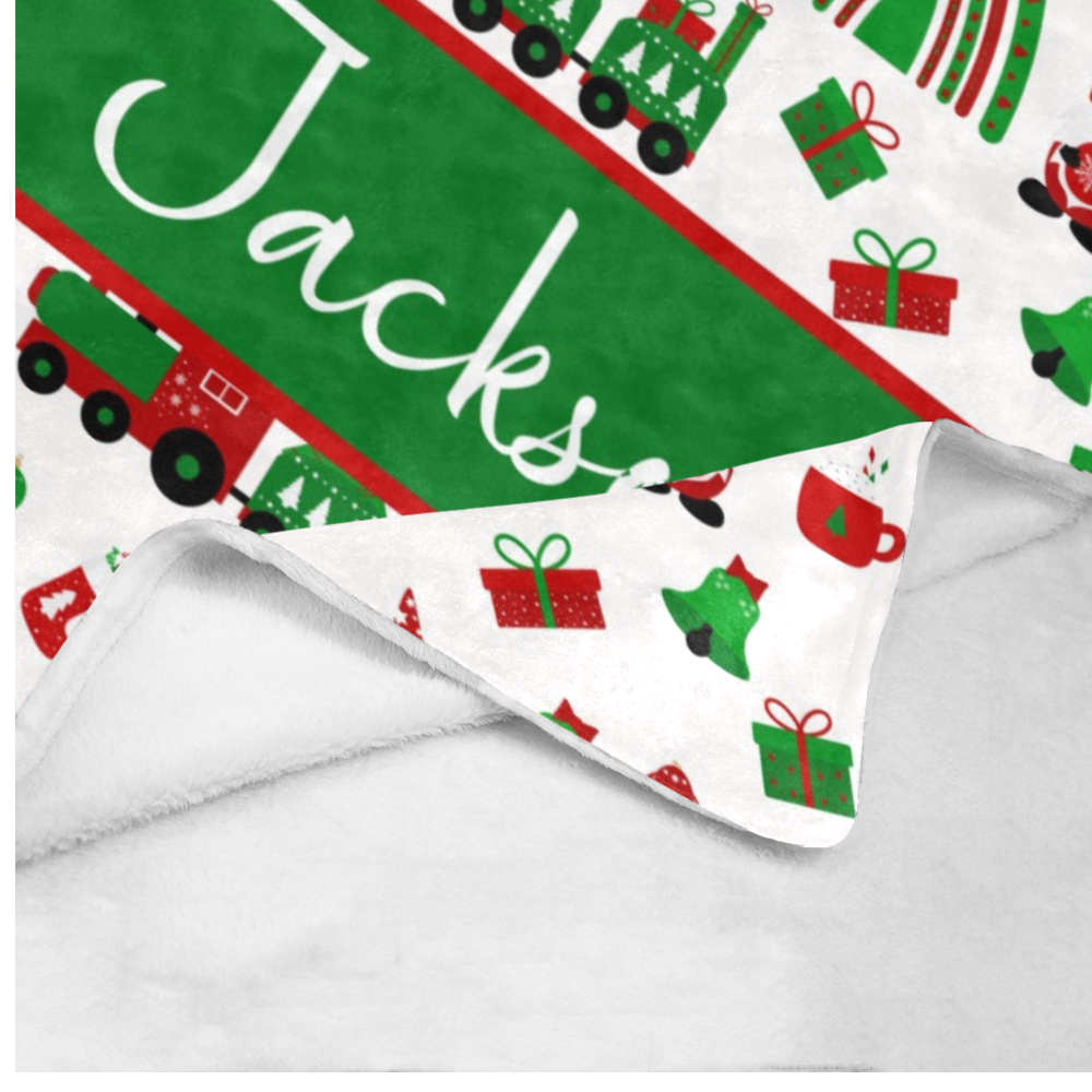 Personalized Christmas Blanket, Custom Baby Blanket, Christmas Theme Blanket, Baby Christmas Rainbow Train Blanket, Christmas Gift