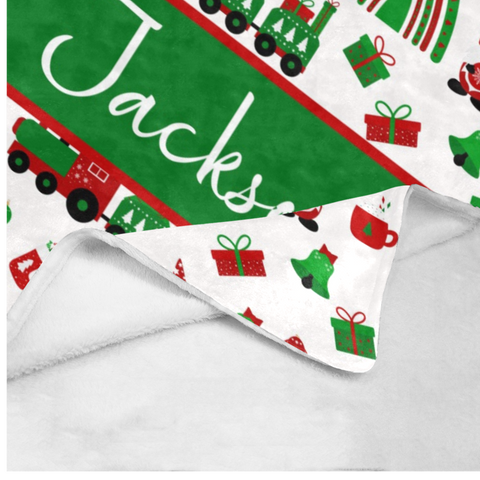 Image of Personalized Christmas Blanket, Custom Baby Blanket, Christmas Theme Blanket, Baby Christmas Rainbow Train Blanket, Christmas Gift