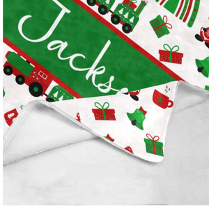 USA Printed Custom Blanket, Baby Christmas Blanket, Personalized Blanket, Christmas Rainbow Train Blanket, Boy Blanket, Custom Name Blanket, Baby Shower Gift Sherpa Blanket, Christmas Fleece Blanket