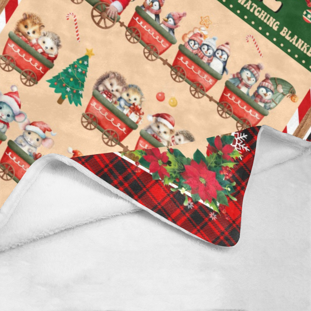 Personalized Christmas Blanket, Custom Baby Animals Train Christmas Blanket, Baby First Christmas Blanket, Train Animals Blanket, Christmas Gift