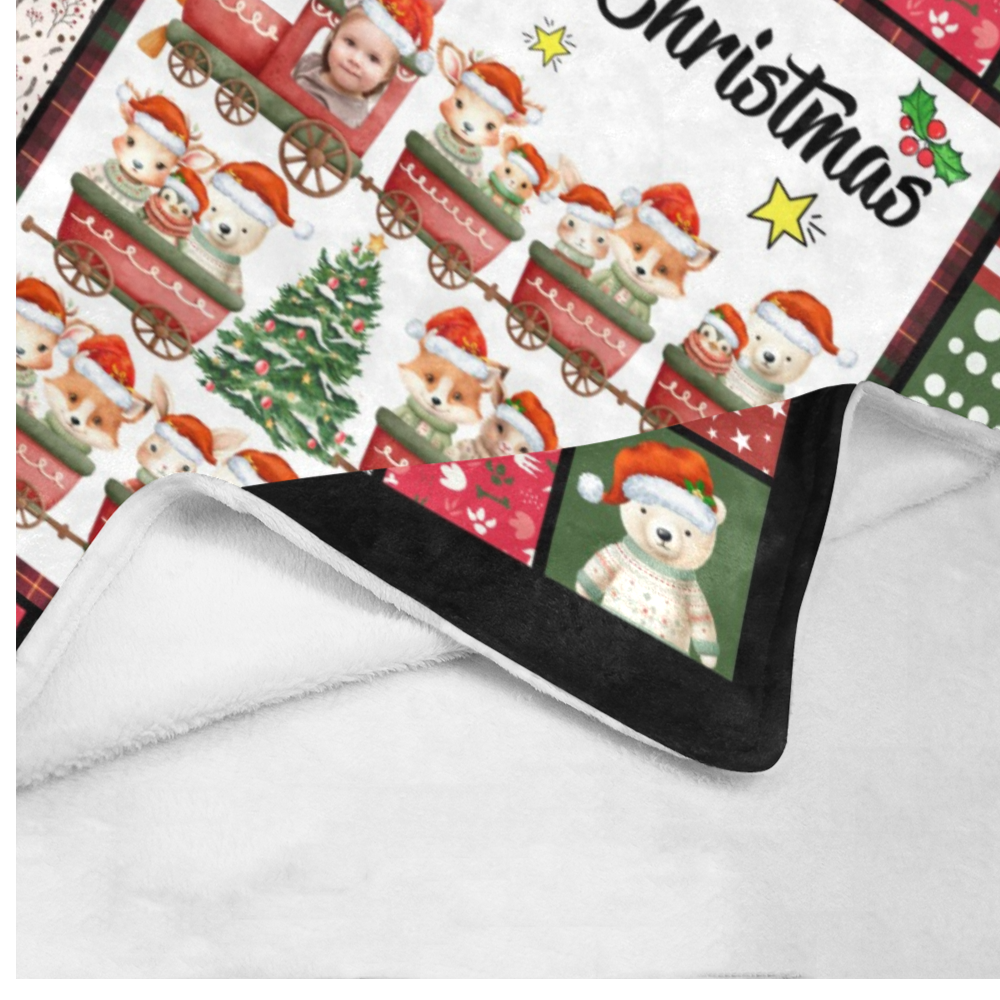 Personalized Christmas Blanket, Custom Baby Animals Train Christmas Blanket, Christmas Train Animals Blanket, Train Baby Blanket, Christmas Gift