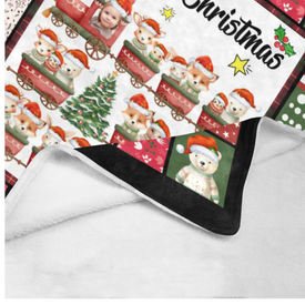 Personalized Christmas Blanket, Custom Baby Animals Train Christmas Blanket, Christmas Train Animals Blanket, Train Baby Blanket, Christmas Gift