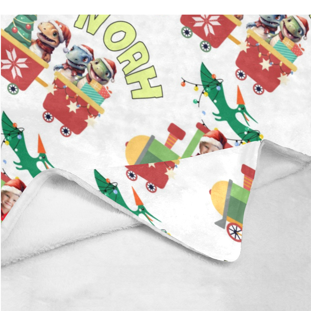 Personalized Christmas Blanket, Custom Dinosaur Christmas Train Blanket, Christmas Dino Name Blanket, Christmas Baby Blanket, Christmas Gifts
