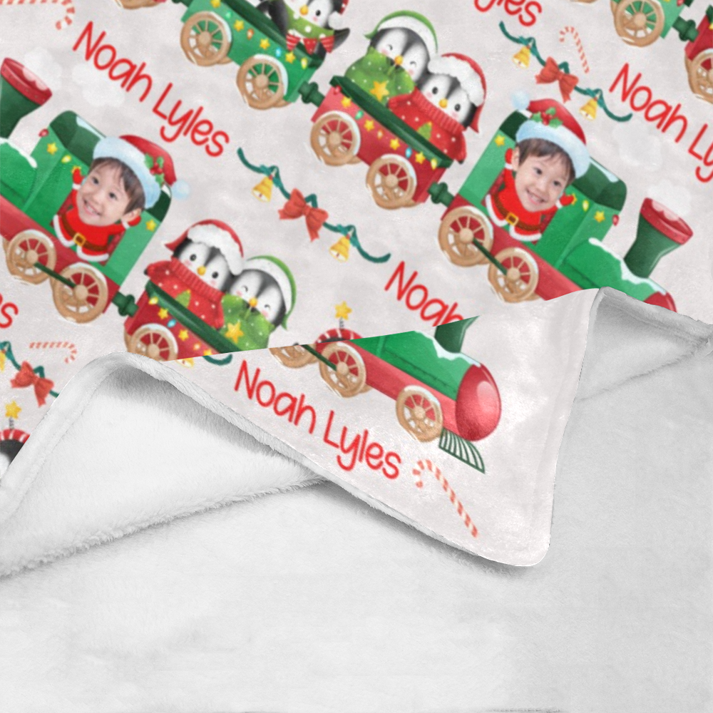 Personalized Christmas Blanket, Custom Baby Penguin Train Blanket, Christmas Baby Blanket, Baby Penguin Blanket, Christmas Gift