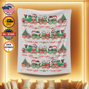 USA Printed Custom Blanket, Christmas Baby Penguin Train Blanket, Personalized Blanket, Christmas Train Baby Blanket, Boy Blanket, Baby Penguin Blanket, Custom Name And Photo Blanket, Train Penguin Blanket, Baby Shower Gift,Sherpa Blanket, Fleece Blanket