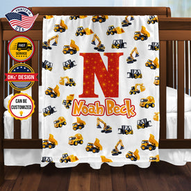 Personalized Construction Vehicle Blanket, Custom Baby Work Vehicles Blanket, Boy Blanket, Tractor Kids Blanket, Construction Trucks Blanket