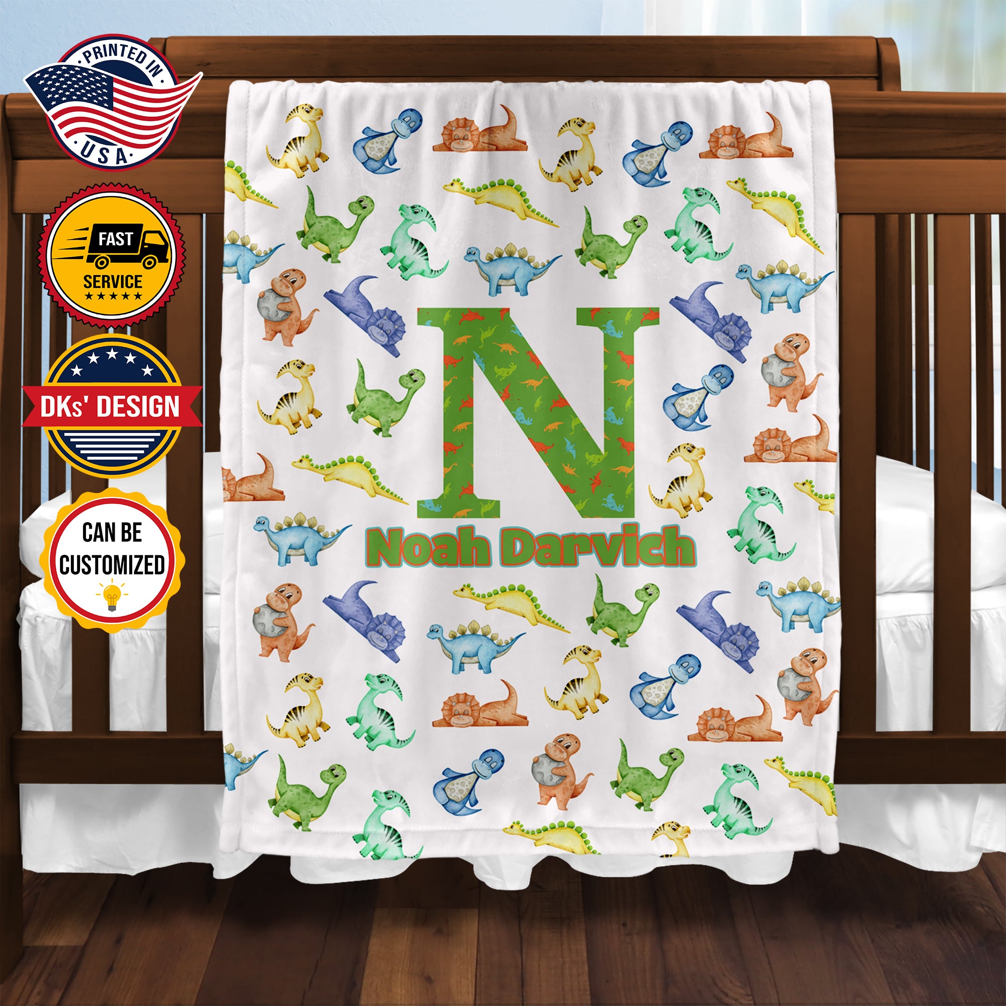 Personalized Dinosaur Baby Blanket, Custom Dinosaur Blanket, Dinosaur Name Blanket, Baby Dino Blanket, Baby Shower Gift, Christmas Gifts