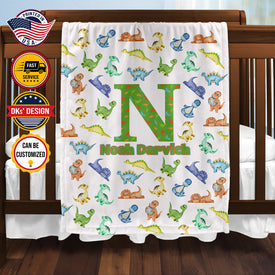 Personalized Dinosaur Baby Blanket, Custom Dinosaur Blanket, Dinosaur Name Blanket, Baby Dino Blanket, Baby Shower Gift, Christmas Gifts