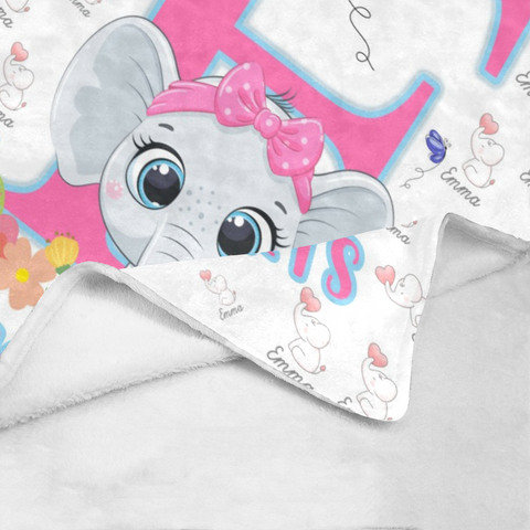 Image of Personalized Baby Blanket, Custom Baby Girl Elephant Blanket, Girl Blanket, Initial Blanket, Elephant Name Blanket, Baby Shower Gift